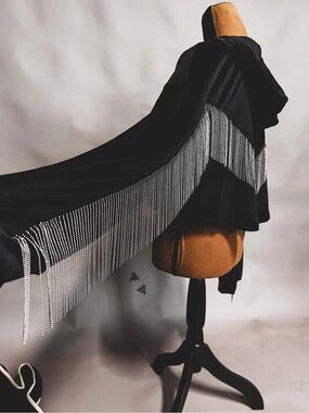 Black Fringe Rhinestone Hoodie